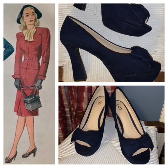 Cato Shoes - Navy 40s repro peeptoe heels